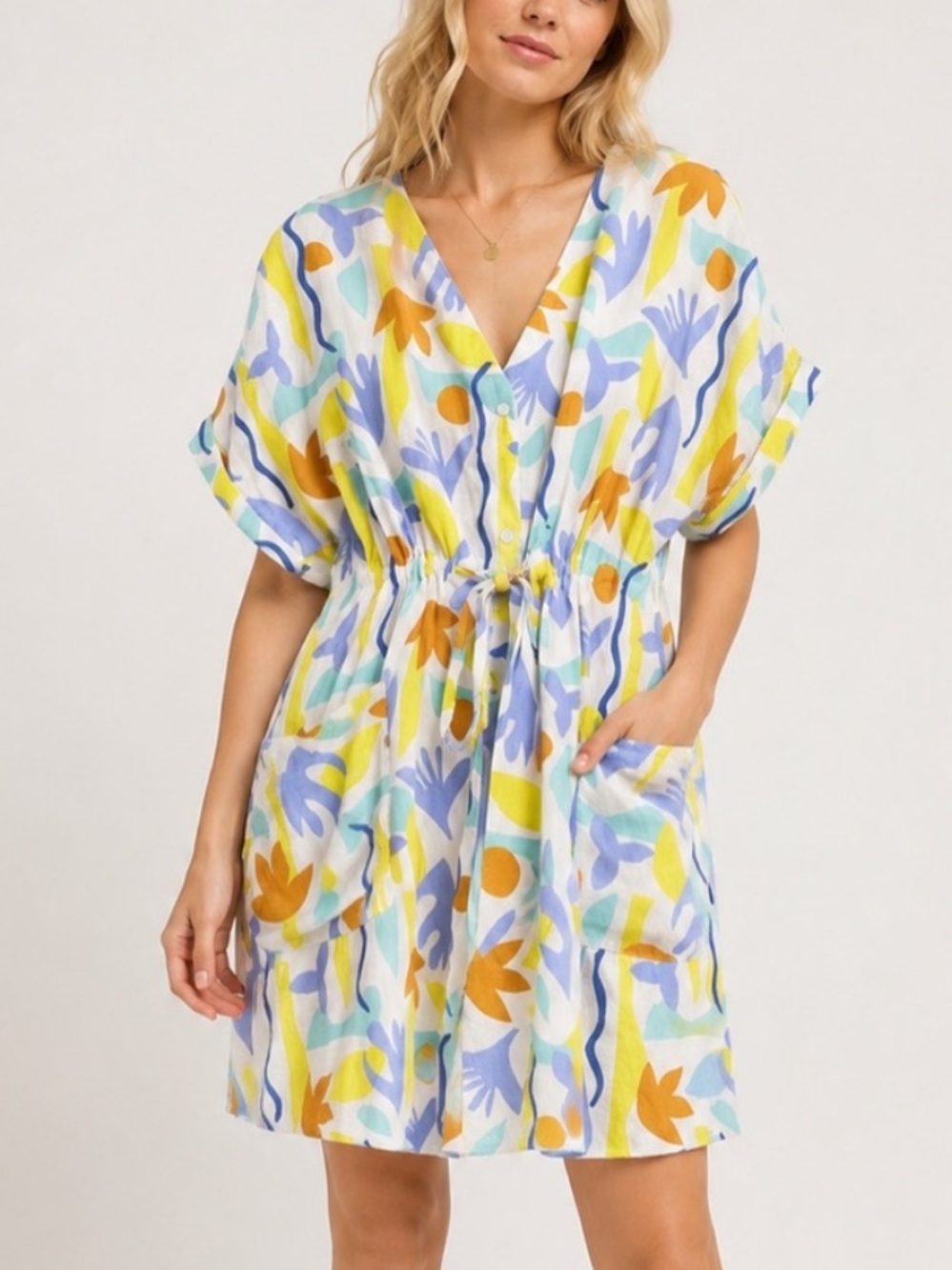 Lili Sidonio Abstract Print Drawstring Waist Mini Dress 8832